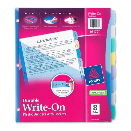 Avery Dennison Avery Pocket Divider, Write-on, 8.5"x11", 8 Tabs, Multicolor/Multicolor 16177